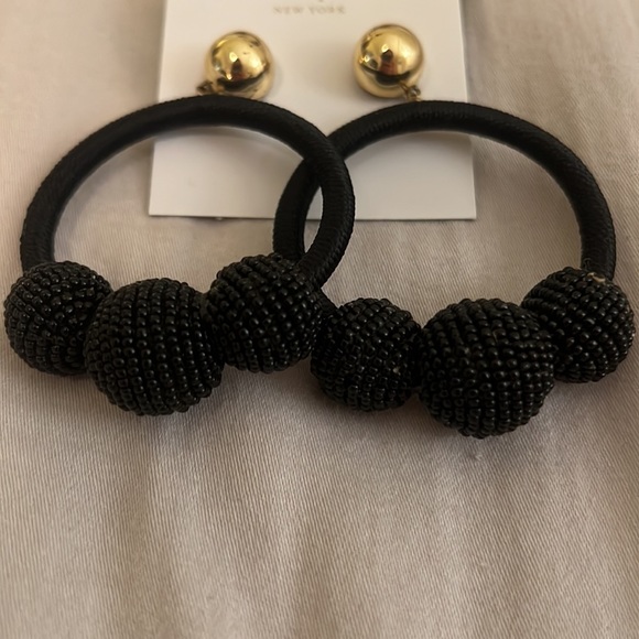 Brand New Black Kate Spade Dangle / Hoop Thread Earrings with Balls - Picture 4 of 4